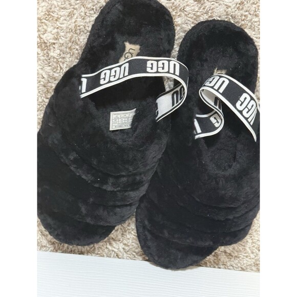 UGG Shoes - UGG Women's Fluff Yeah Slide Slippers, Black,(12 US) (UK 10) (EU 43) (JAPAN 29).